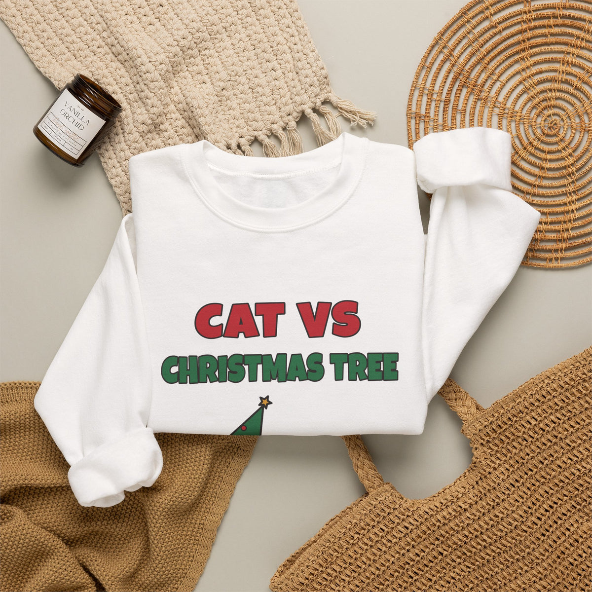 Cat vs Christmas Tree Funny Cat Sweatshirt