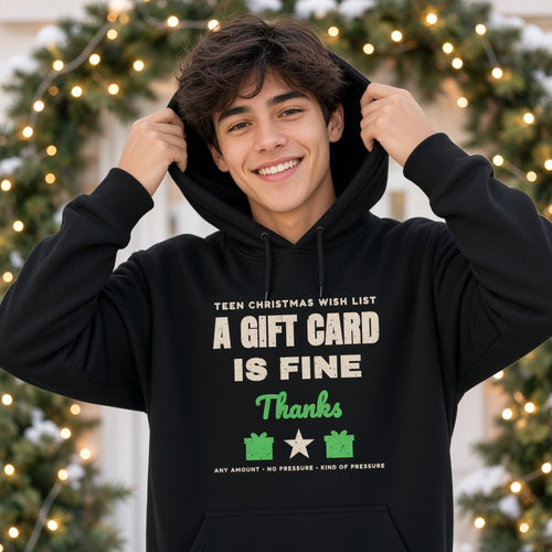 A Gift Card Is Fine Teen Christmas Hoodie - lifestyle photo by BriskNest