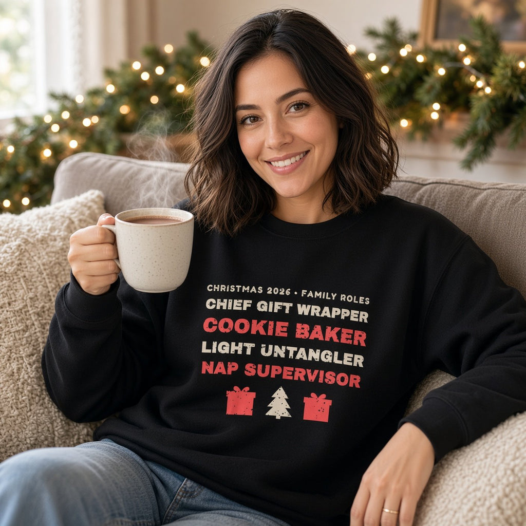 Christmas 2026 Family Roles Matching Sweatshirt - lifestyle photo by BriskNest